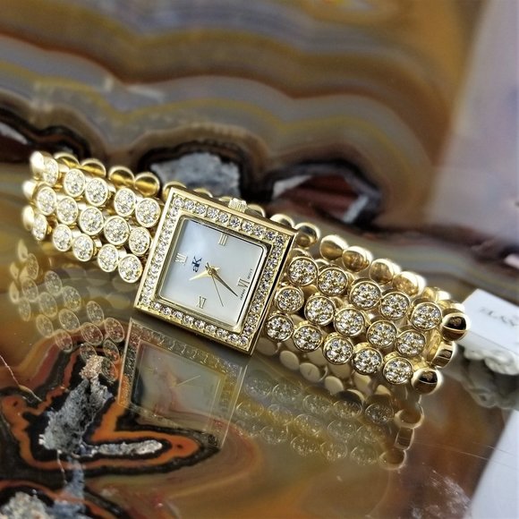 ADEE KAYE Gold Swarovski Crystal Watch - Picture 1 of 6